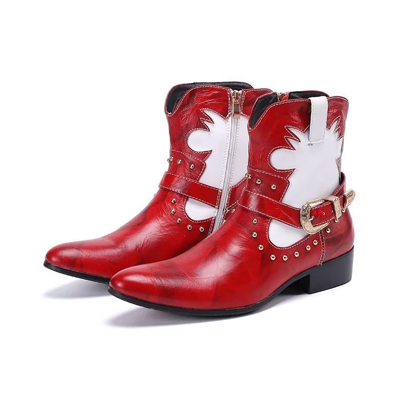 Botas Masculinas Chiques Com Zíper - Vermelho