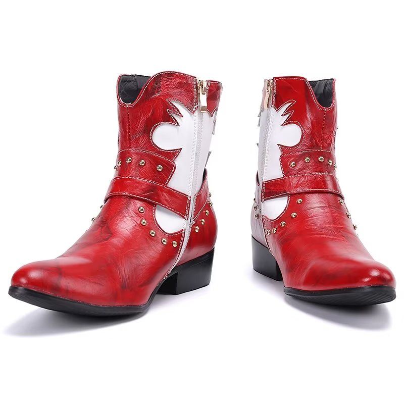 Botas Masculinas Chiques Com Zíper - Vermelho