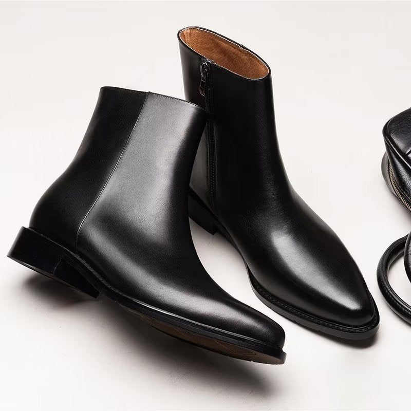 Botas Masculinas Chiques Couro Com Bico Fino - Preto