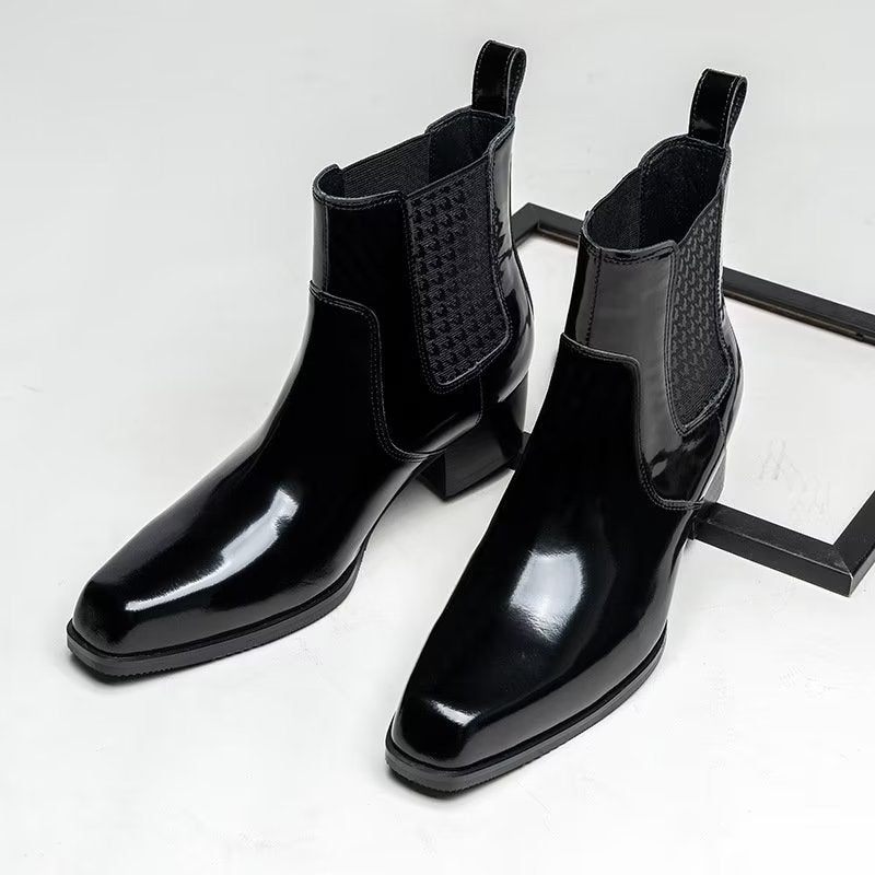 Botas Masculinas Chiques Couro Com Bico Fino Chelsea Boots - Preto