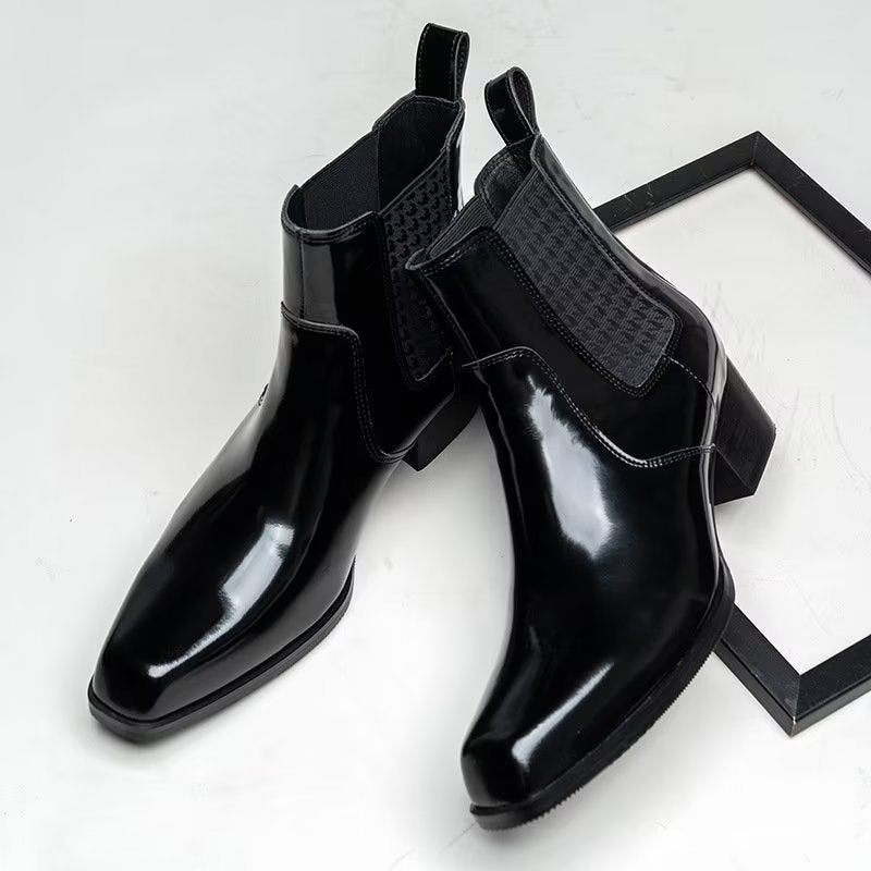 Botas Masculinas Chiques Couro Com Bico Fino Chelsea Boots - Preto