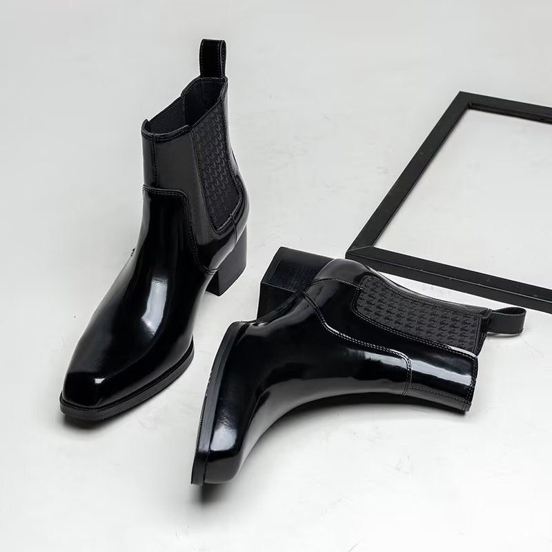 Botas Masculinas Chiques Couro Com Bico Fino Chelsea Boots - Preto