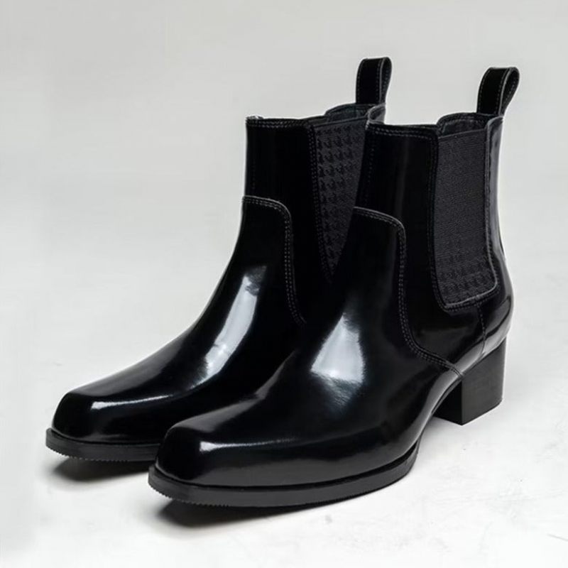 Botas Masculinas Chiques Couro Com Bico Fino Chelsea Boots - Preto