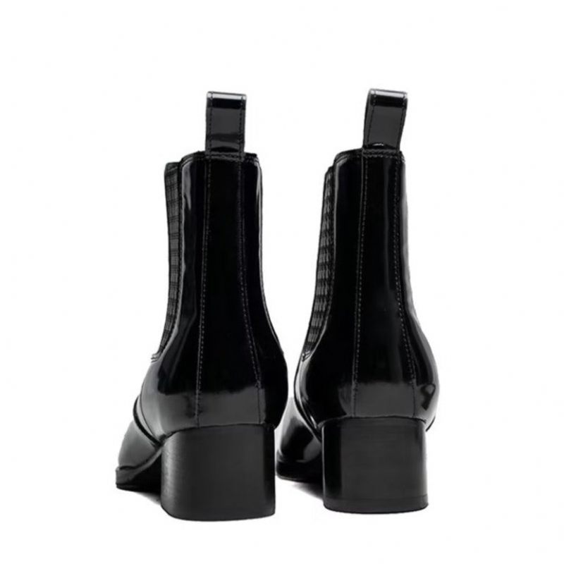 Botas Masculinas Chiques Couro Com Bico Fino Chelsea Boots - Preto