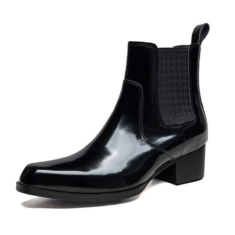 Botas Masculinas Chiques Couro Com Bico Fino Chelsea Boots - Preto