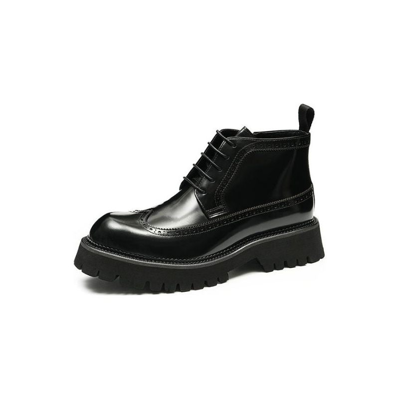 Botas Masculinas Chiques Couro Com Cadarço - Preto