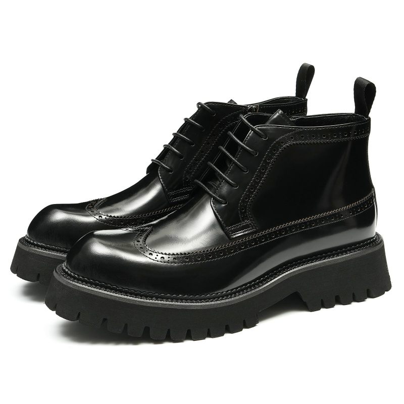 Botas Masculinas Chiques Couro Com Cadarço - Preto