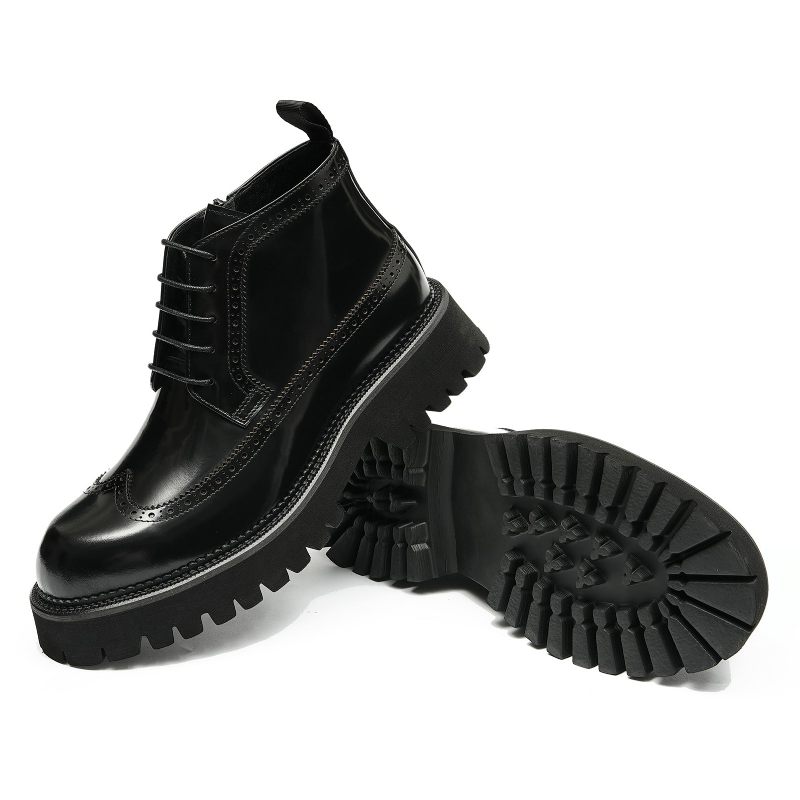 Botas Masculinas Chiques Couro Com Cadarço - Preto