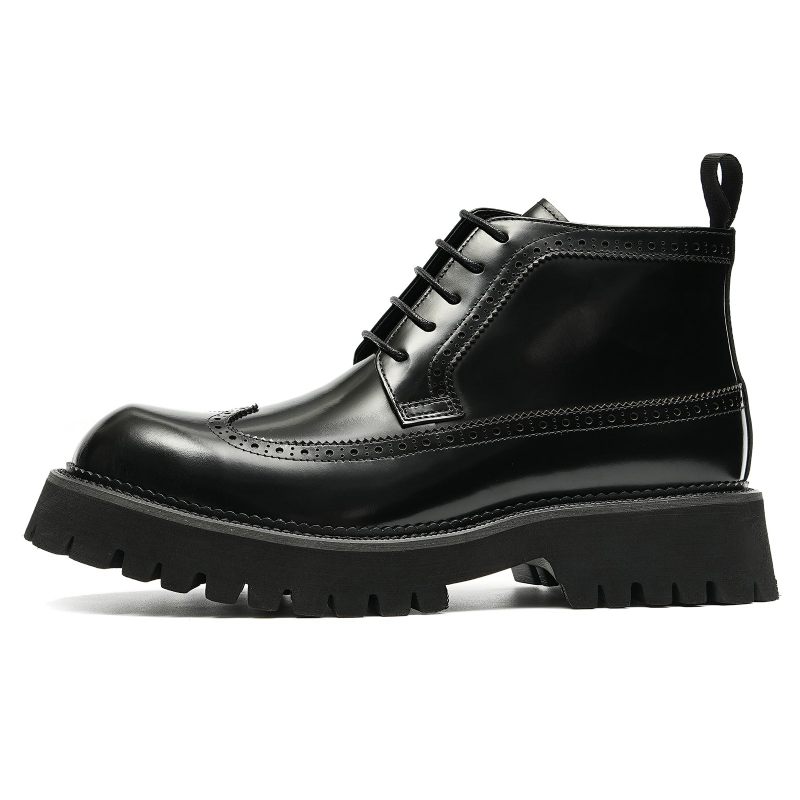 Botas Masculinas Chiques Couro Com Cadarço - Preto