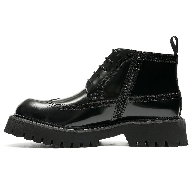 Botas Masculinas Chiques Couro Com Cadarço - Preto