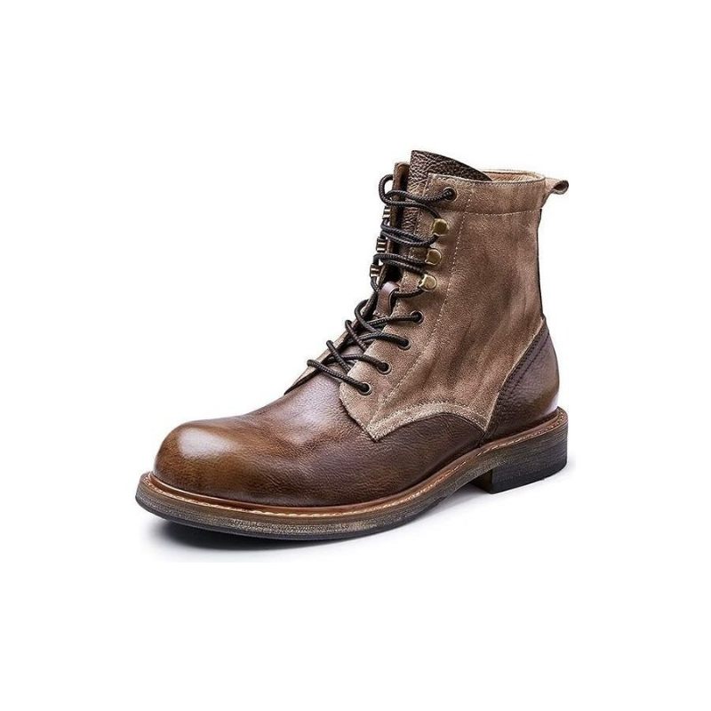 Botas Masculinas Chiques Couro Com Cadarço - Marrom