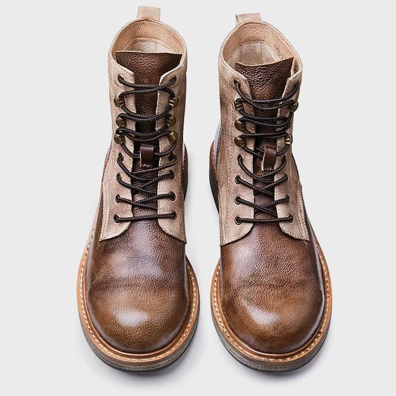 Botas Masculinas Chiques Couro Com Cadarço - Marrom