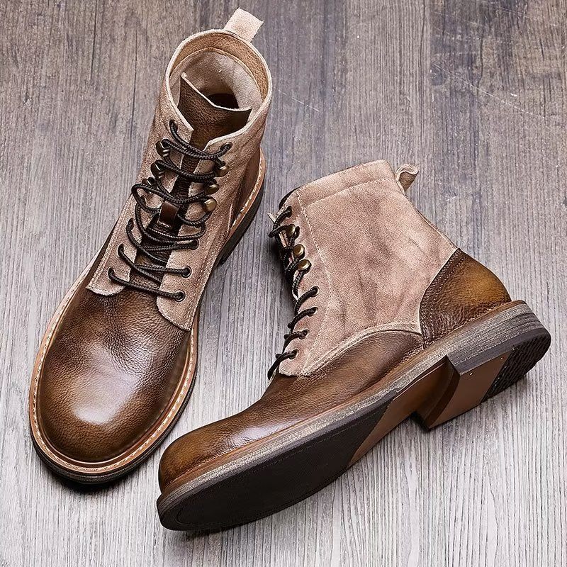 Botas Masculinas Chiques Couro Com Cadarço - Marrom