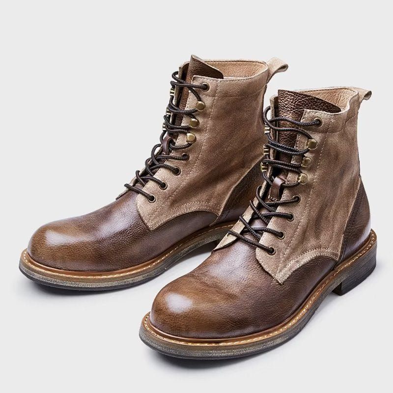 Botas Masculinas Chiques Couro Com Cadarço - Marrom