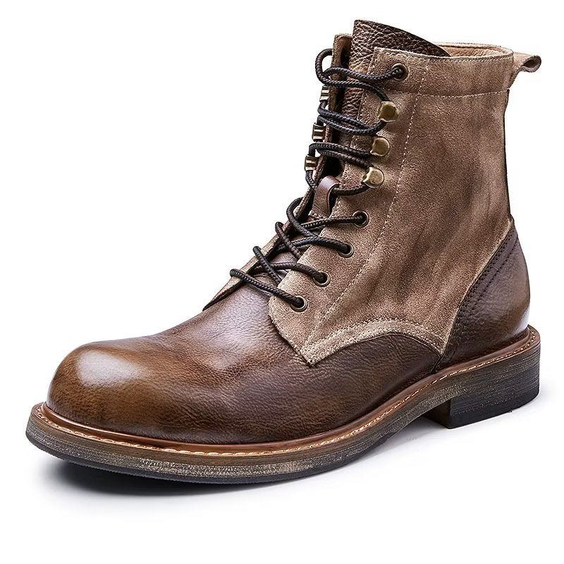 Botas Masculinas Chiques Couro Com Cadarço - Marrom