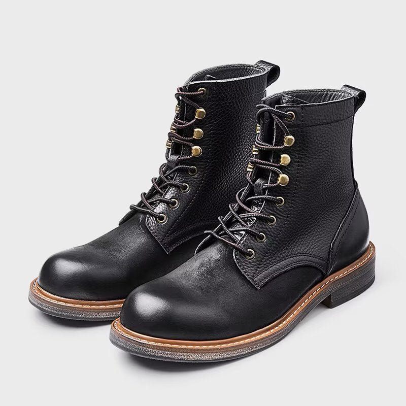 Botas Masculinas Chiques Couro Com Cadarço - Preto