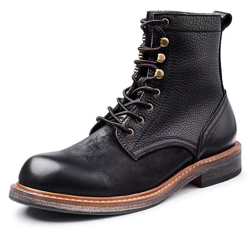 Botas Masculinas Chiques Couro Com Cadarço - Preto