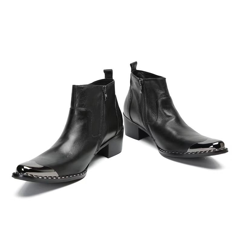 Botas Masculinas Chiques Couro Com Zíper - Preto