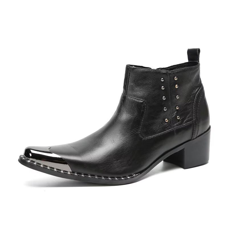 Botas Masculinas Chiques Couro Com Zíper - Preto