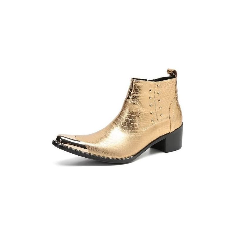 Botas Masculinas Chiques Couro Com Zíper - Ouro