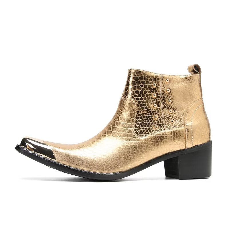 Botas Masculinas Chiques Couro Com Zíper - Ouro