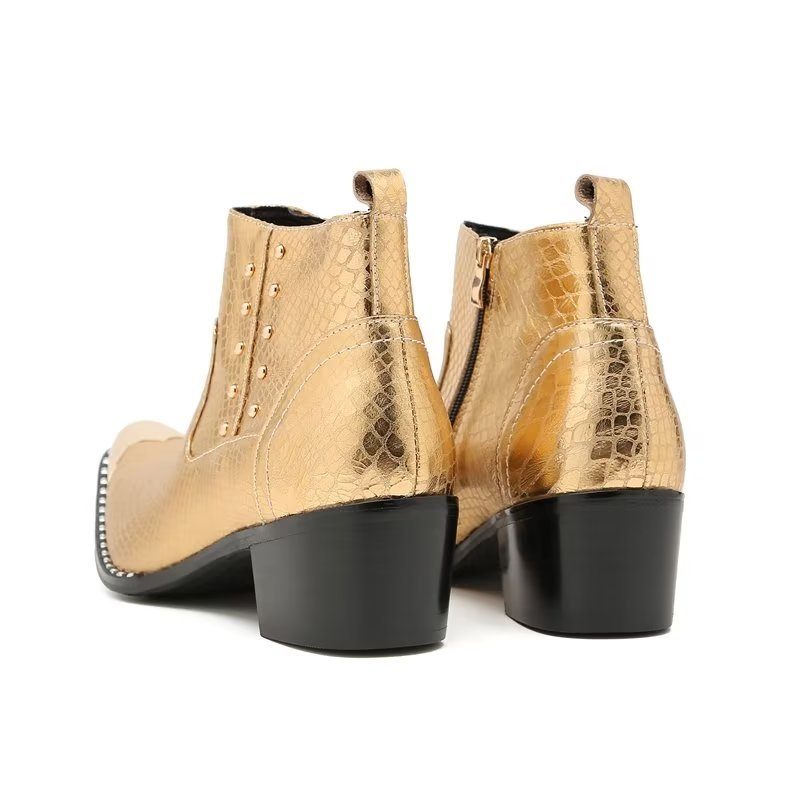 Botas Masculinas Chiques Couro Com Zíper - Ouro