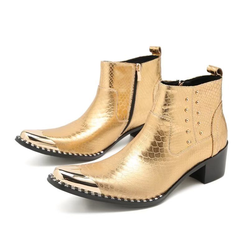 Botas Masculinas Chiques Couro Com Zíper - Ouro