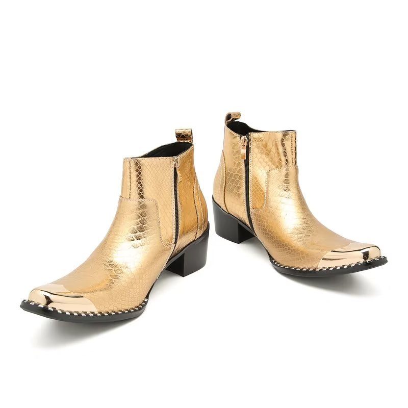 Botas Masculinas Chiques Couro Com Zíper - Ouro