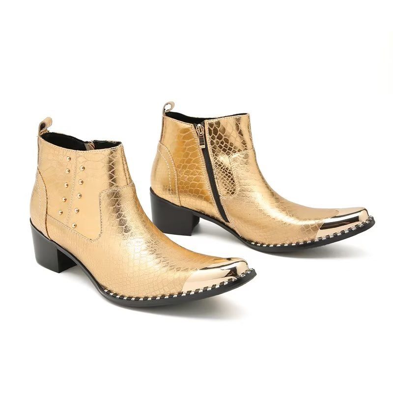 Botas Masculinas Chiques Couro Com Zíper - Ouro