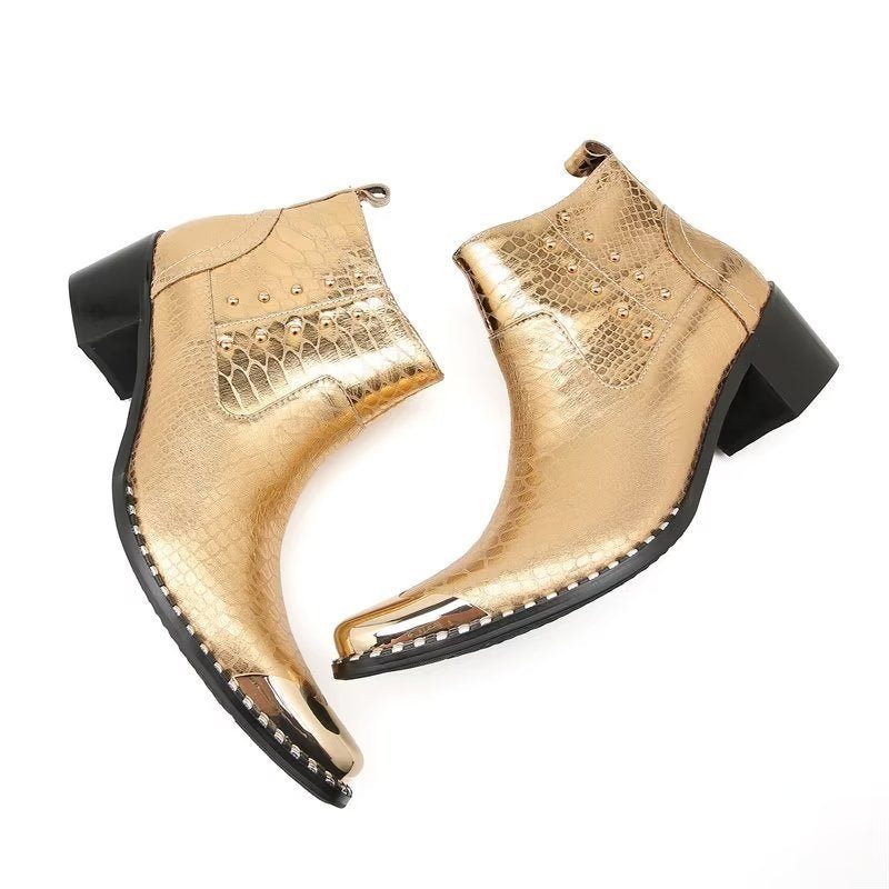 Botas Masculinas Chiques Couro Com Zíper - Ouro