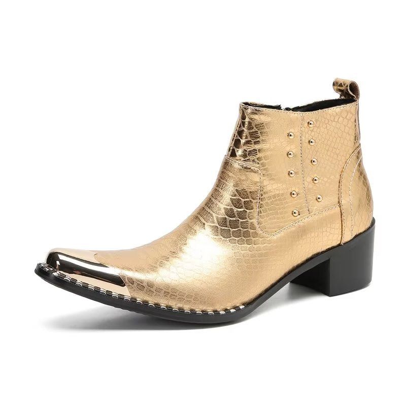 Botas Masculinas Chiques Couro Com Zíper - Ouro