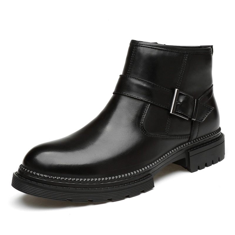 Botas Masculinas Chiques Couro Crocodilo Com Bico Redondo E Zíper Trabalho - Preto Suave