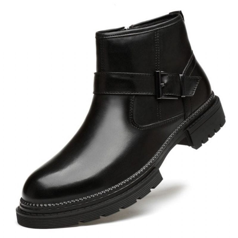 Botas Masculinas Chiques Couro Crocodilo Com Bico Redondo E Zíper Trabalho - Preto Suave