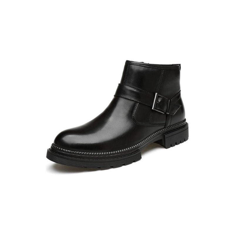 Botas Masculinas Chiques Couro Crocodilo Com Bico Redondo E Zíper Trabalho - Preto Suave