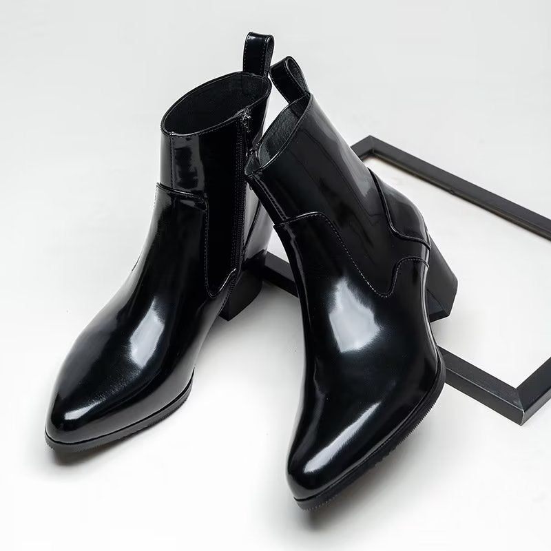 Botas Masculinas Chiques Couro Genuíno Com Bico Fino - Preto