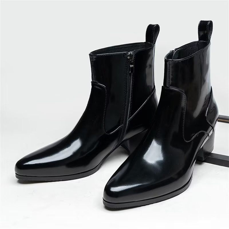 Botas Masculinas Chiques Couro Genuíno Com Bico Fino - Preto