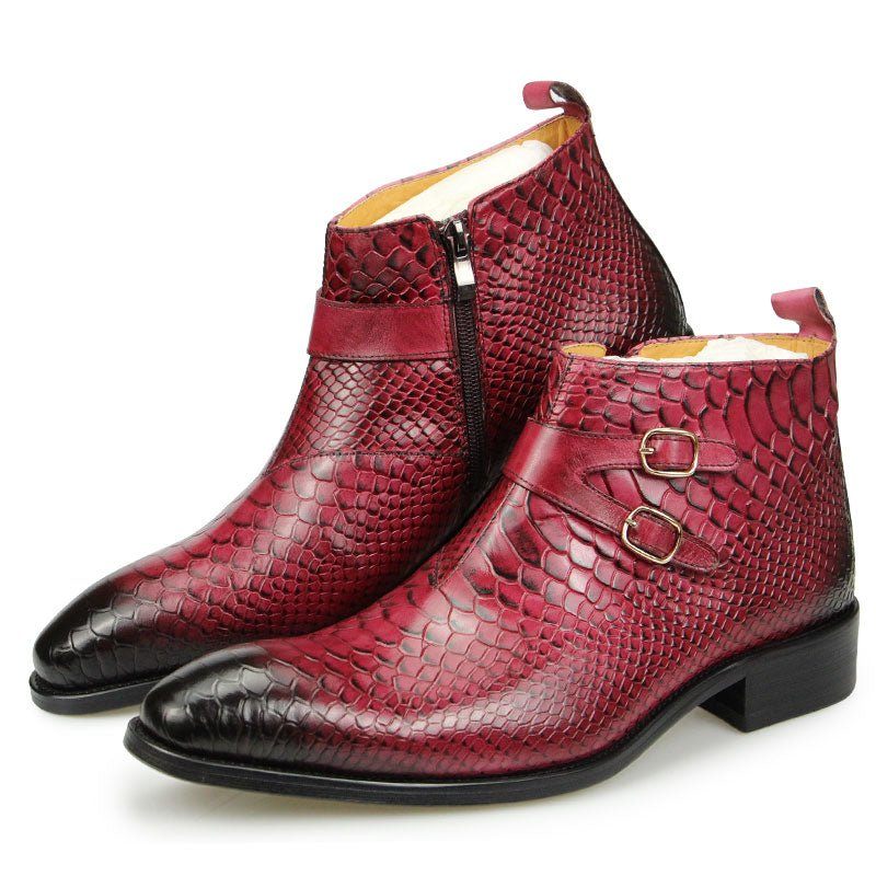 Botas Masculinas Chiques Croctex Com Bico Fino E Zíper - Vermelho