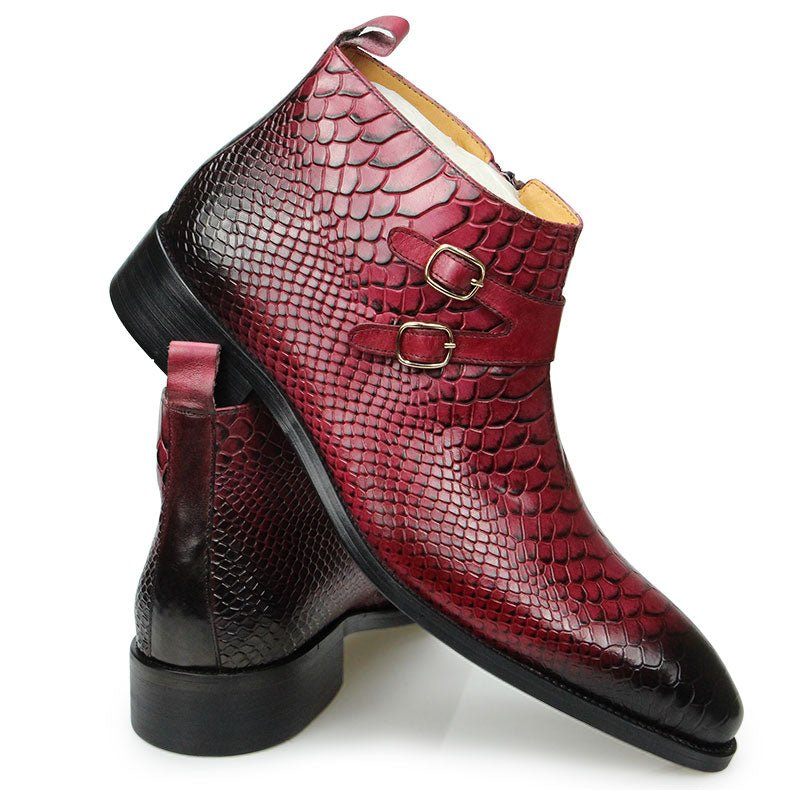 Botas Masculinas Chiques Croctex Com Bico Fino E Zíper - Vermelho