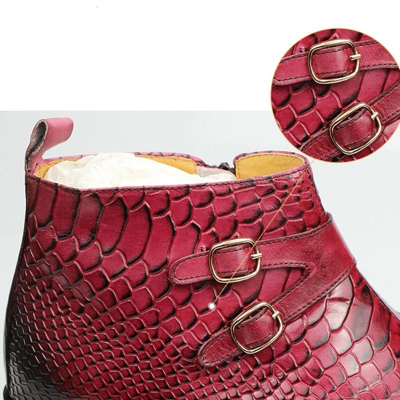 Botas Masculinas Chiques Croctex Com Bico Fino E Zíper - Vermelho