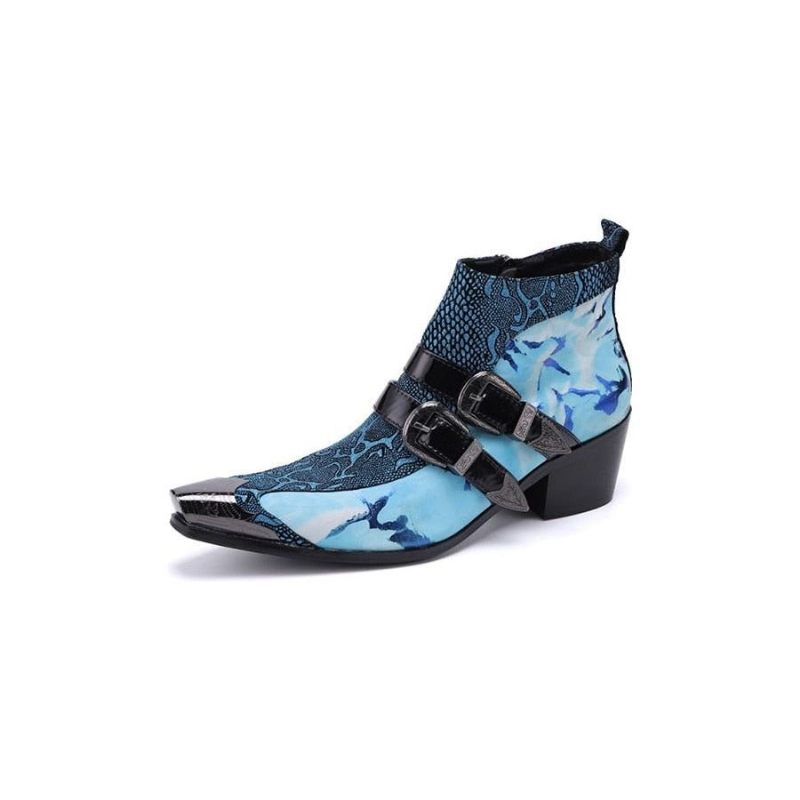 Botas Masculinas Chiques Pele Cobra Com Fivela Dupla Mocassins Couro