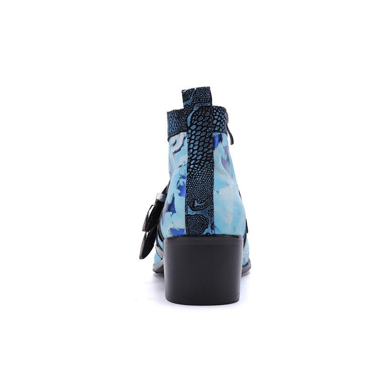 Botas Masculinas Chiques Pele Cobra Com Fivela Dupla Mocassins Couro - Azul