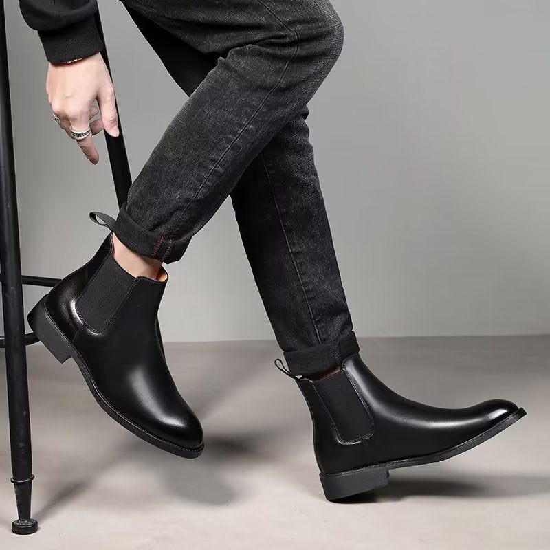 Botas Masculinas Com Bico Fino Chelsea Boots - Preto