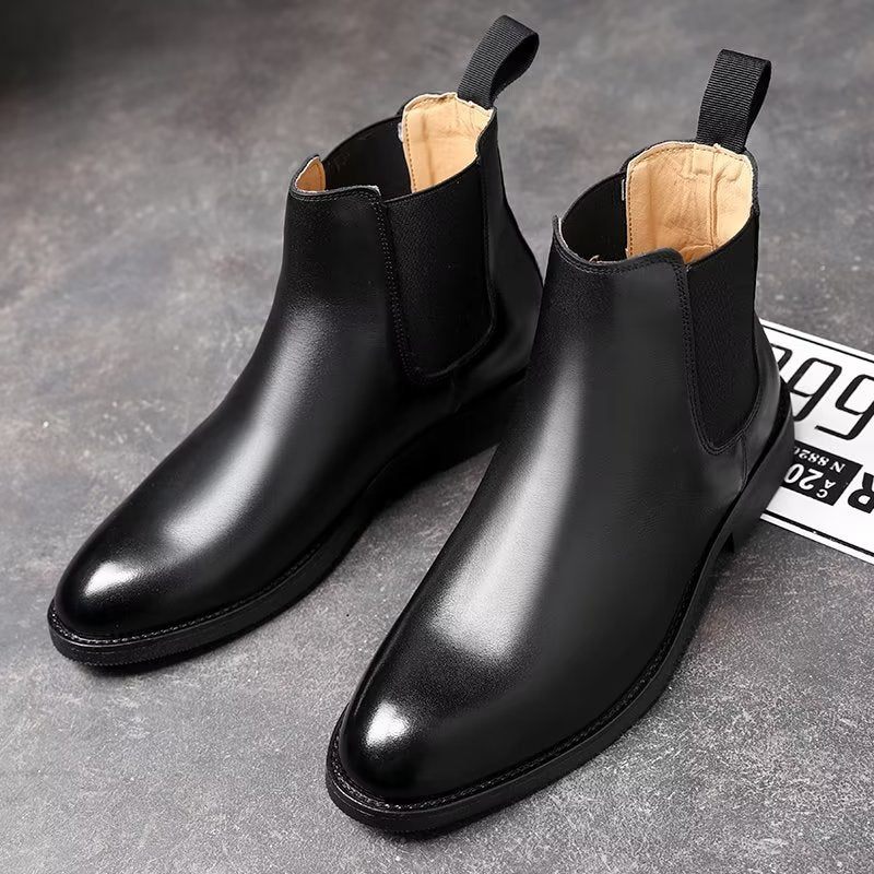 Botas Masculinas Com Bico Fino Chelsea Boots - Preto