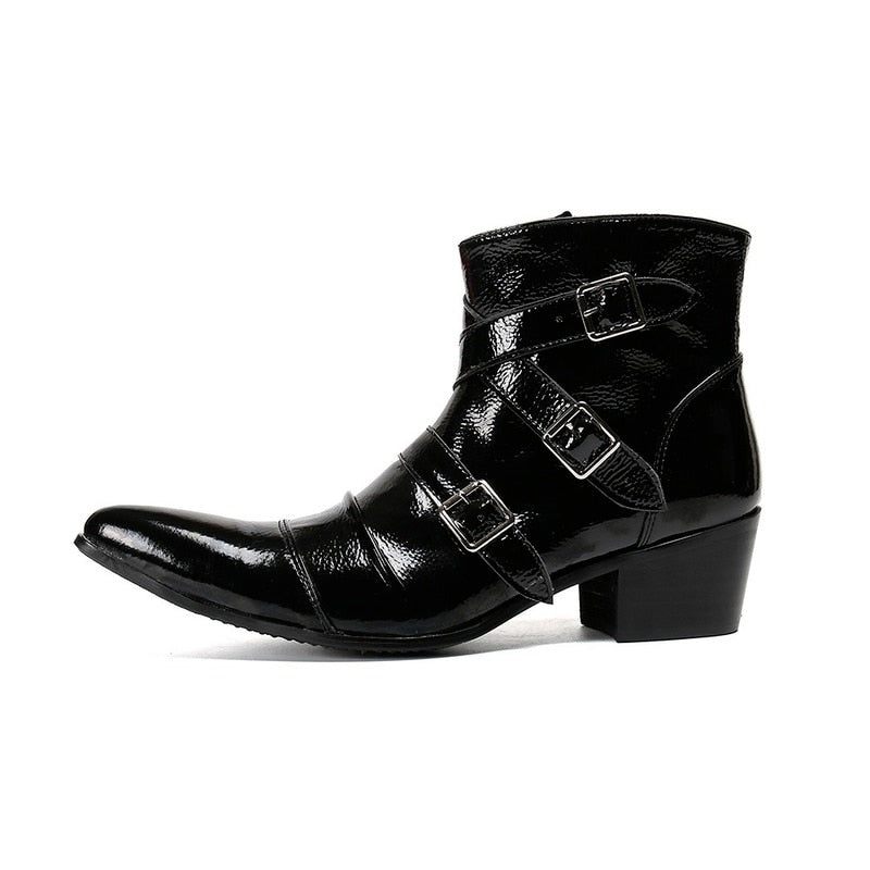 Botas Masculinas Com Bico Metal Exótico Mocassins Couro Punk Ocidental