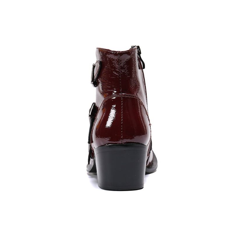 Botas Masculinas Com Bico Metal Exótico Mocassins Couro Punk Ocidental - Vermelho