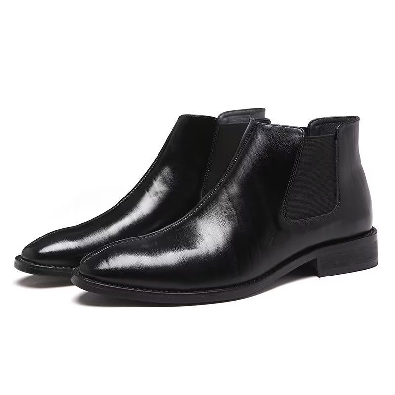 Botas Masculinas Com Bico Pontudo Em Relevo Chelsea - Preto