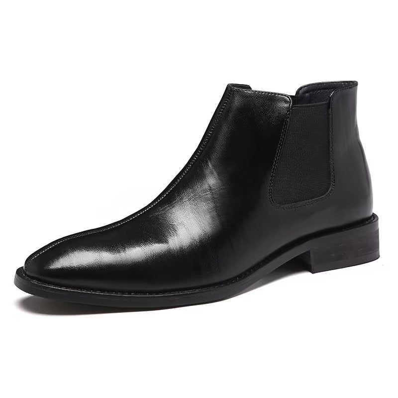 Botas Masculinas Com Bico Pontudo Em Relevo Chelsea - Preto