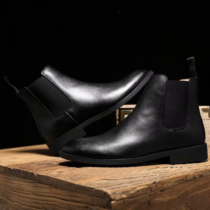 Botas Masculinas Com Bico Pontudo Em Relevo Chelsea - Preto