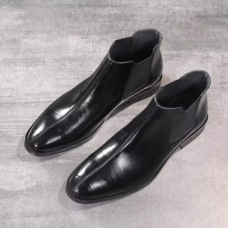 Botas Masculinas Com Bico Pontudo Em Relevo Chelsea - Preto