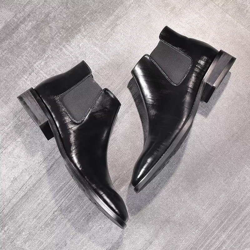 Botas Masculinas Com Bico Pontudo Em Relevo Chelsea - Preto